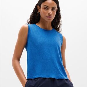 NWT Athleta Getaway Linen Blend Muscle Tank Breaker Blue